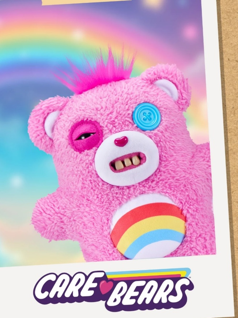 Fuggler X Care Bears - Plush Pink Rainbow Bear Toy with Button Eye